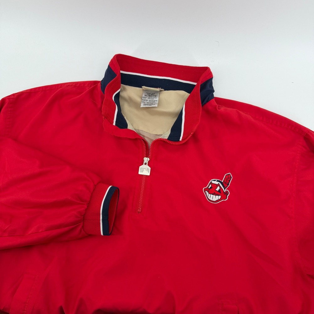Vintage Puma Cleveland Indians Chief Wahoo MLB‎ 1/4 Zip Windbreaker Red XL Y2K